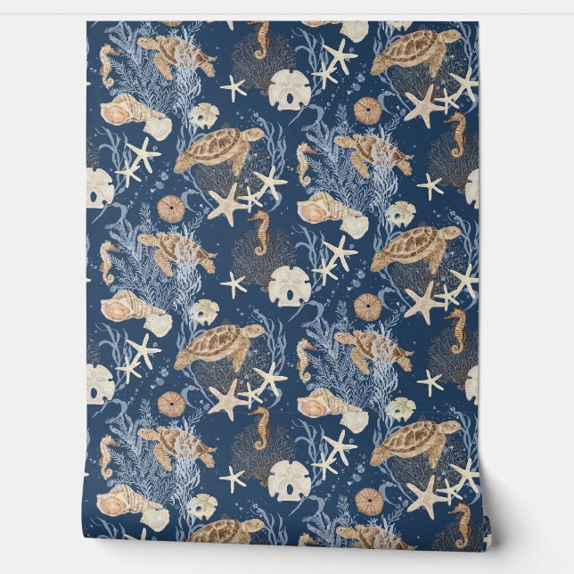 Papel Pintado Costa de la playa Marina Submarina Turtle Starfish (Desenrollar)