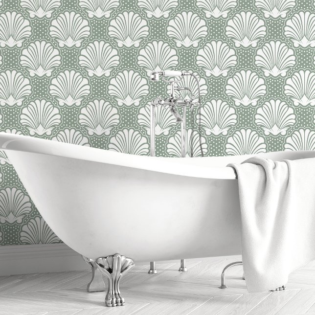 Papel pintado costero de concha de mar en verde sa (Subido por el creador)