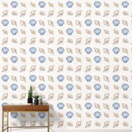 Papel pintado costero de conchas al aguarela