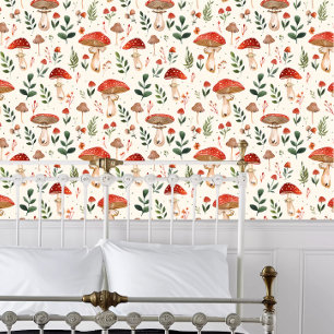 Papel Pintado Cottagecore Bright Red Mushrooms