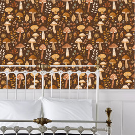 Papel Pintado Cottagecore Brown Mushrooms