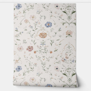 Papel Pintado Cottagecore Caprichoso Flor Silvestre Beige Acuare