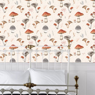 Papel Pintado Cottagecore champiñones rojos y grises