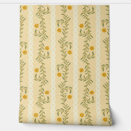 Papel Pintado Cottagecore Climbing Floral Stripes - Light Yellow