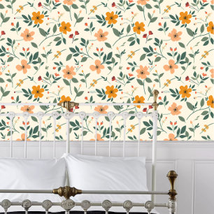 Papel Pintado Cottagecore Naranja y Verde