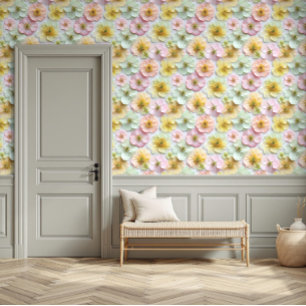Papel Pintado Cottagecore Pastel Plomo floral y Mural de palo