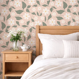 Papel Pintado Cottagecore Rosa y Blanca Floral Botánico de Marga