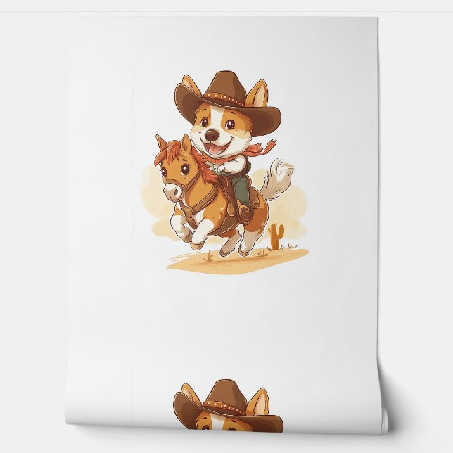 Papel Pintado Cowboy Corgi - Perro rodeo occidental (Desenrollar)