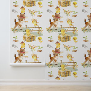 Papel Pintado Cowboy Farm Animals Horse and Chicks