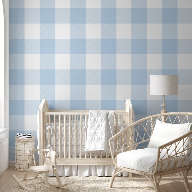 Papel Pintado Cozy 6" Light Baby Blue Gingham Buffalo Check (Niños)