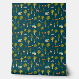 Papel Pintado Cozy Forest Cabin and Animals