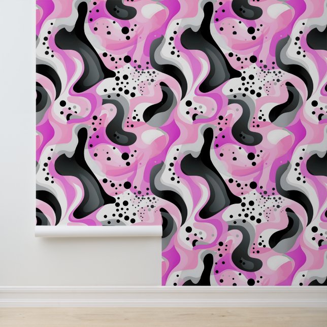 Papel Pintado Crazy Pink Resumen Swirls and Dots (Solicitud)