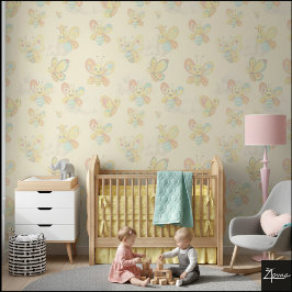 Papel Pintado Cream Background Cute Cartoon Butterfly Pattern