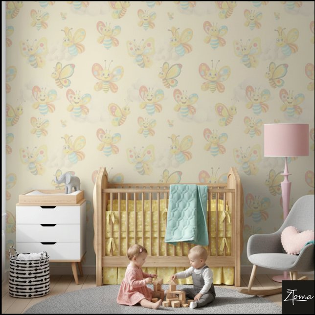 Papel Pintado Cream Background Cute Cartoon Butterfly Pattern (Subido por el creador)