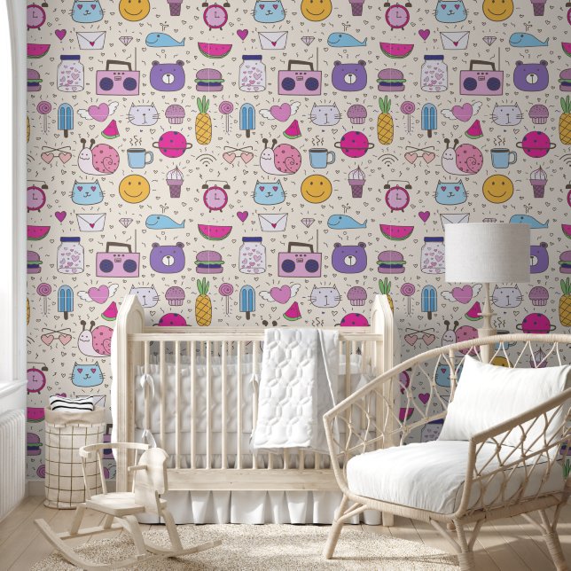 Papel Pintado Cream & Blue pattern for Your Kid Room (Niños)