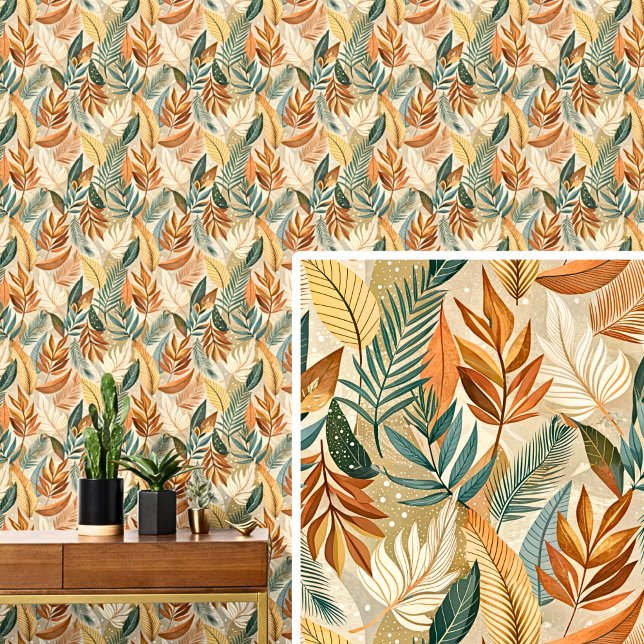 Papel Pintado Cream Brown Dark Green Leaves Autumn Tones Leaf (Subido por el creador)