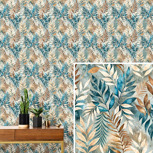 Papel Pintado Cream Brown Dark Green Leaves Autumn Tones Leaf