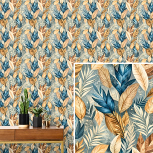 Papel Pintado Cream Brown Dark Green Leaves Autumn Tones Leaf