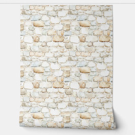 Papel Pintado Cream White Grey Faux Stones 