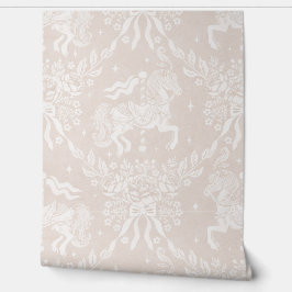 Papel Pintado Creamy Beige Rococo Carousel Horses & Florals