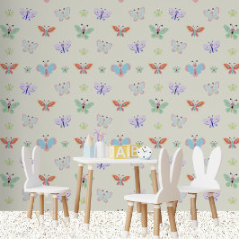 Papel Pintado Crema de mariposa de niños arcoiris coloridos
