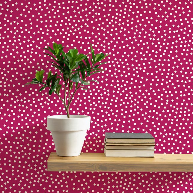 Papel Pintado Crema de puntos y puntos de polka en rojo magenta (Pretty polka dots and spots pattern peel and stick wallpaper in cream and rich magenta red)