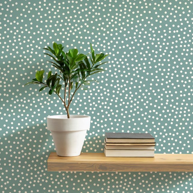 Papel Pintado Crema de puntos y puntos de polka en verde sabio (Pretty polka dots and spots pattern peel and stick wallpaper in cream and sage green)