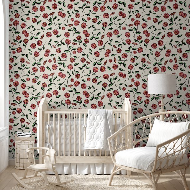 Papel Pintado Crema floral de primavera (Niños)