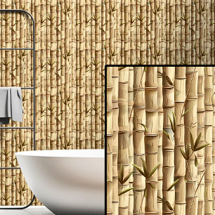 Papel Pintado Crema marrón claro tan muro de bambú