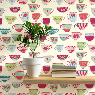 Papel Pintado Crema Retro Teacups