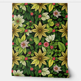 Papel Pintado Crepúsculo tropical: hojas y flores exuberantes