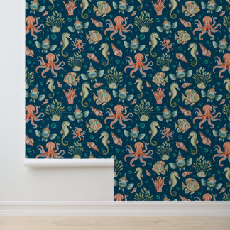 Papel Pintado Criaturas submarinas de azul