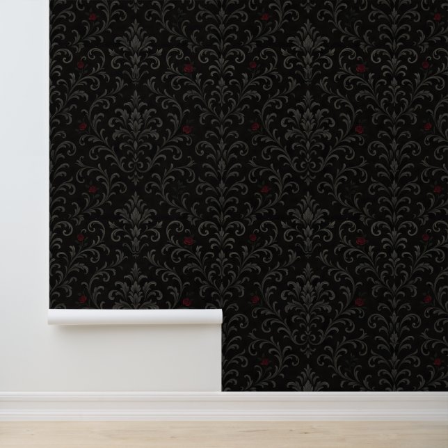 Papel Pintado Crimson Nocturne Bloom Victorian (Solicitud)