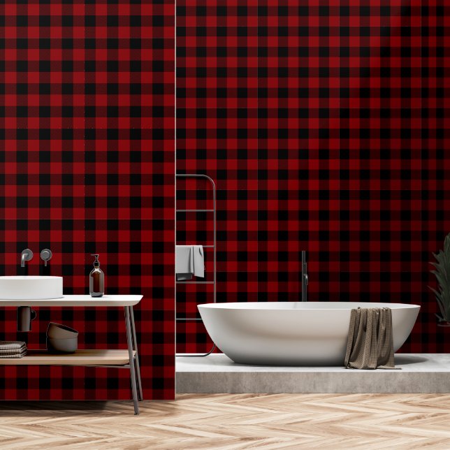 Papel Pintado Crimson Red Black 3 pulgadas Lumberjack Buffalo Pl (Baño)