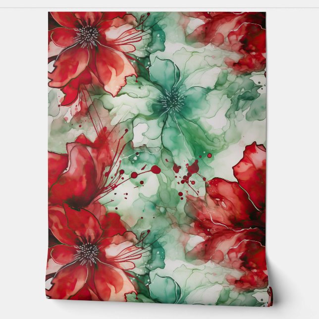 Papel Pintado Crimson Yuletide Blooms Botánico (Desenrollar)