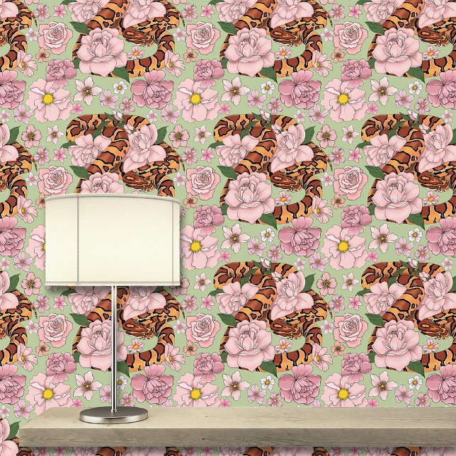 Papel Pintado Cron Snake Pink Flores verdes (Subido por el creador)