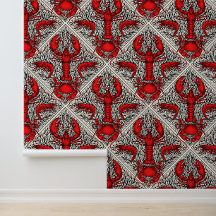 Papel Pintado Crustáceo en rojo, negro y marfil