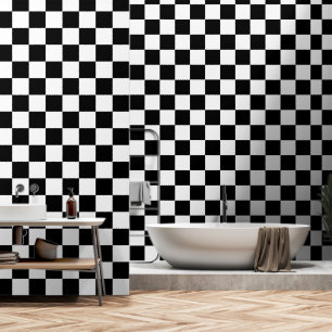 Papel Pintado Cuadrados a cuadros geométricos en blanco y negro