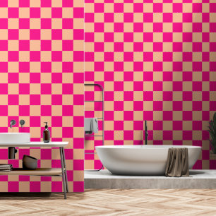 Papel Pintado Cuadrados a cuadros melocotón rosa caliente geomét