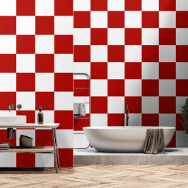 Papel Pintado Cuadrados a cuadros rojos blancos geométrico retro