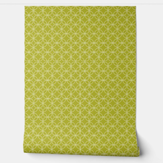 Papel Pintado Cuadrados Blancos Círculos Sobre Aguacate Verde A  (Desenrollar)