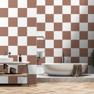 Papel Pintado Cuadrados de damero mocha marrón blanco geométrico