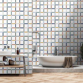 Papel Pintado Cuadrícula colorida con espacio negativo Art Nouve