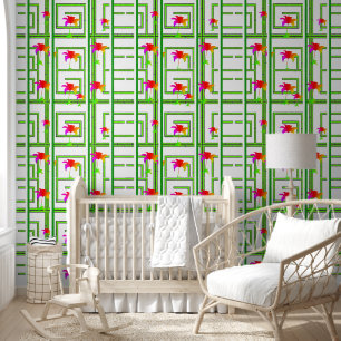Papel Pintado Cuadrícula floral arcoíris geográfico