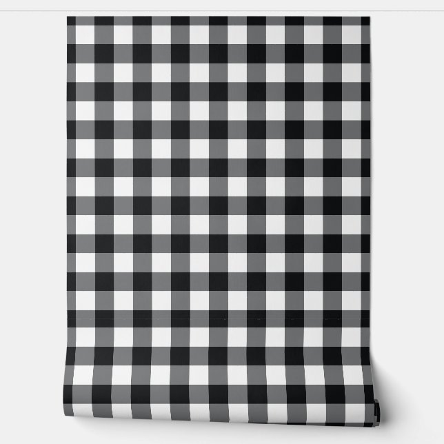 Papel Pintado Cuadro de Bufalo de Verificación de Gingham Negro  (Desenrollar)