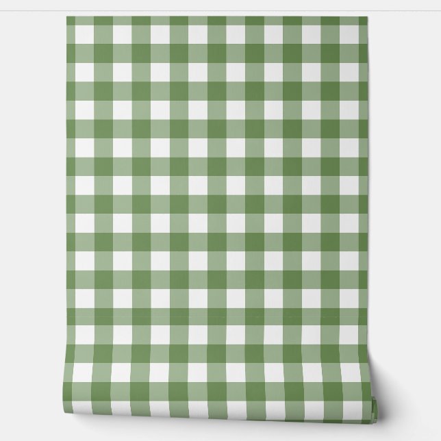 Papel Pintado Cuadro de Gingan Verde Forestal Cuadro de Plaid Ve (Desenrollar)