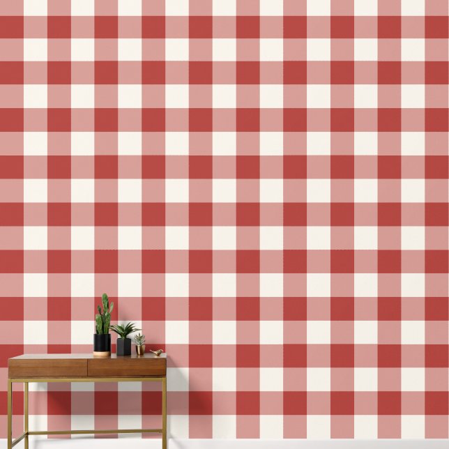 Papel Pintado Cuadro de Gingham a Cuadros Grandes Rojo (Pasillo)