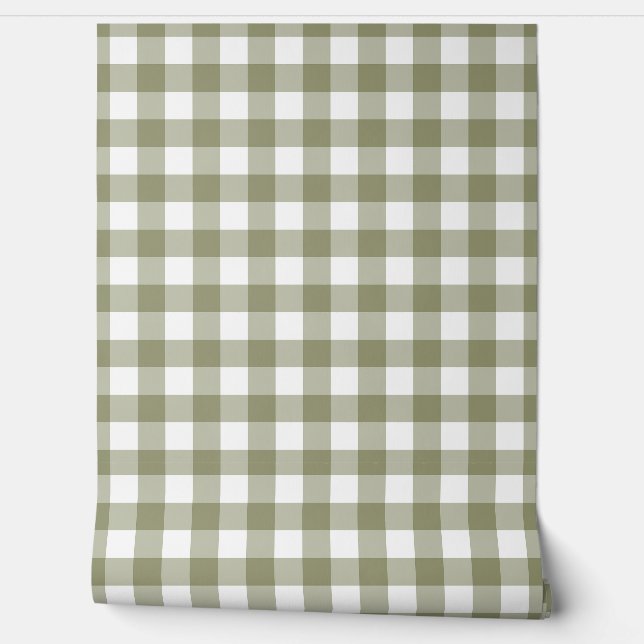Papel Pintado Cuadro de Gingham Verde Sage Plaid de Buffalo (Desenrollar)