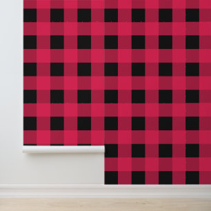 Papel Pintado Cuadro de Plaid Rojo Negro Búfalo Patrón Rústico
