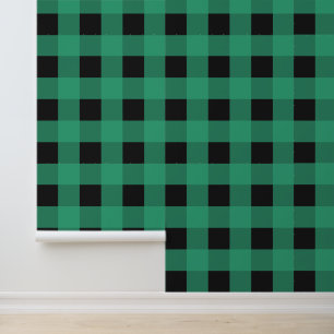 Papel Pintado Cuadro de Plaid Verde Negro Búfalo Patrón Rústico